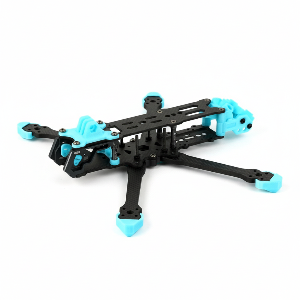 Black and blue drone frame on a white background