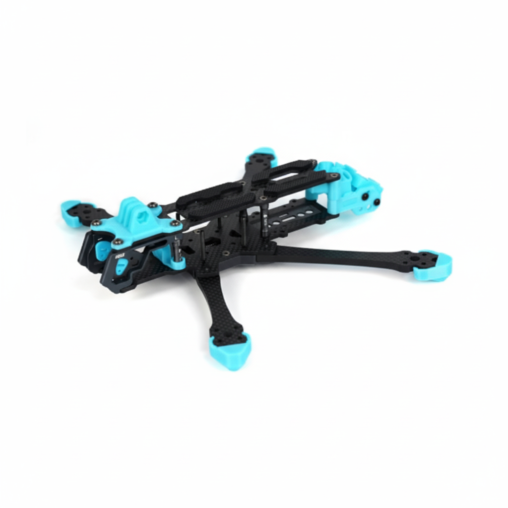 Black and blue drone frame on a white background