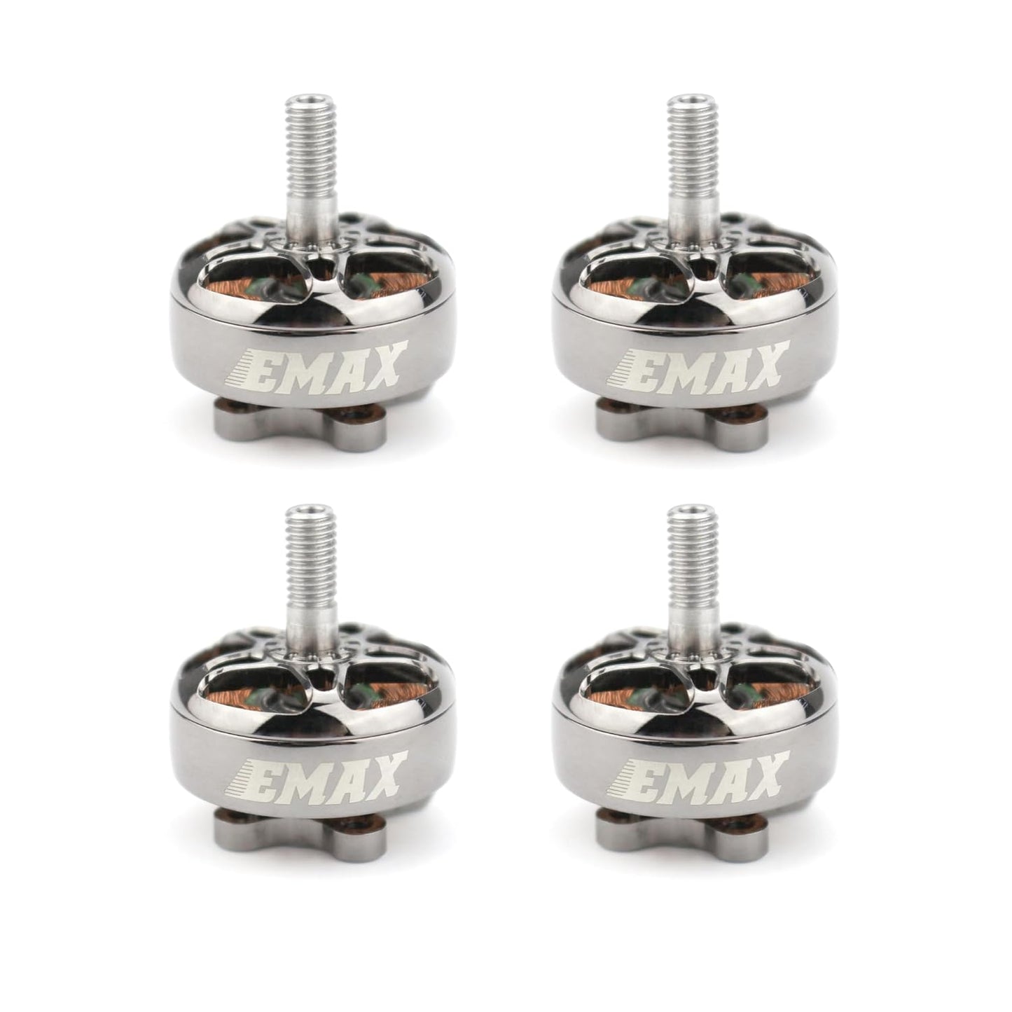 Four EMAX branded motors on a white background