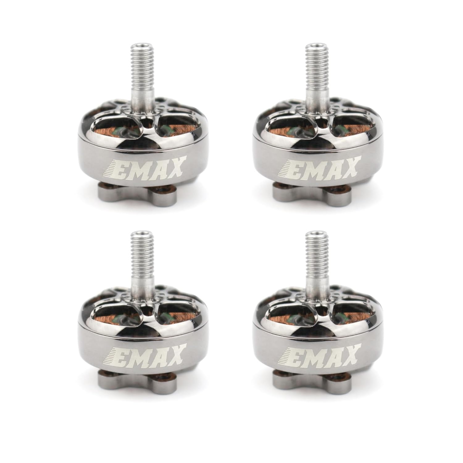 Four EMAX branded motors on a white background
