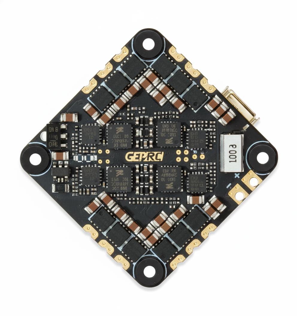 Electronic circuit board with GEPRC branding on a white background