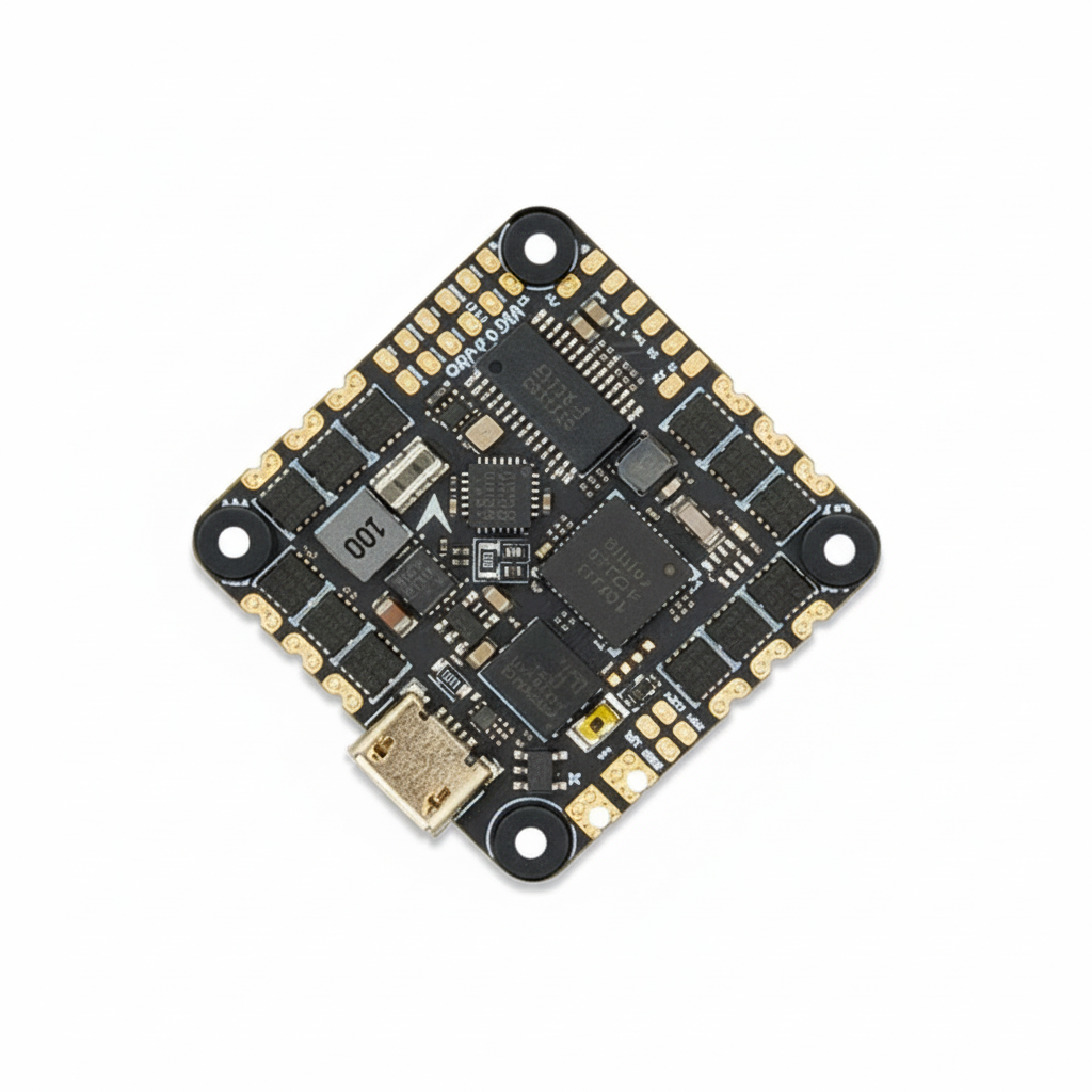 Electronic circuit board with various components on a white background