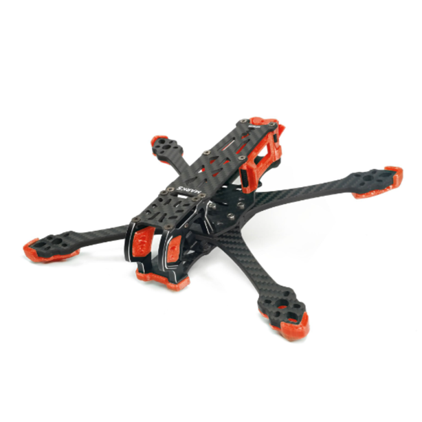 Black and orange drone frame on a white background