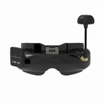 Black drone goggles with antenna on a white background
