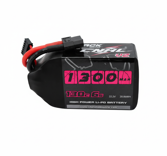 Black battery pack with red and white text on a white background