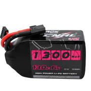 High power Li-Po battery with red and black connectors on a white background