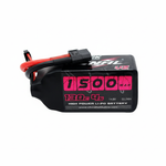 High-power Li-Po battery with red and black connectors on a white background