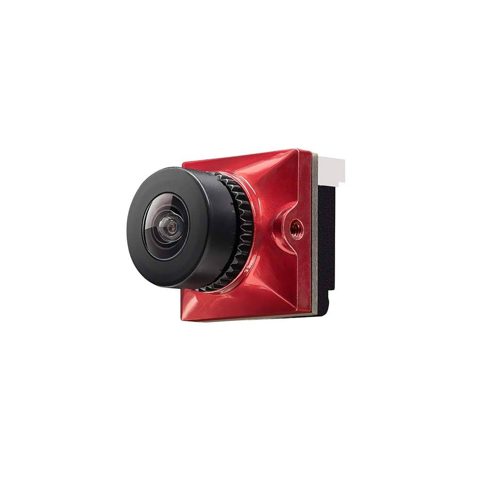 Red and black camera on a white background