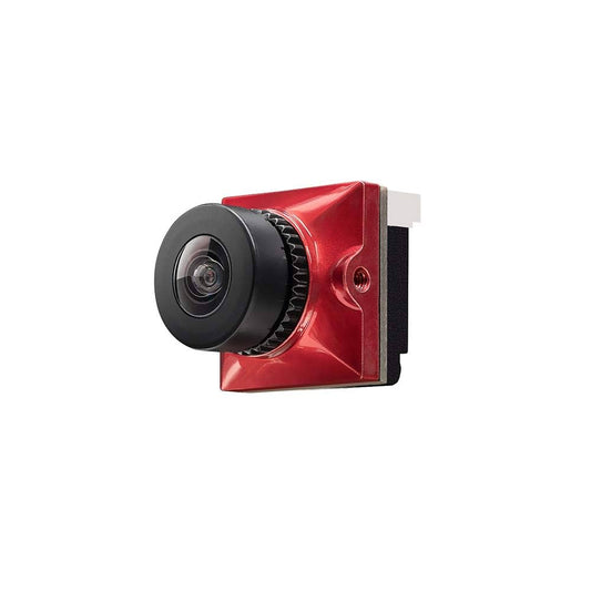 Red and black camera on a white background