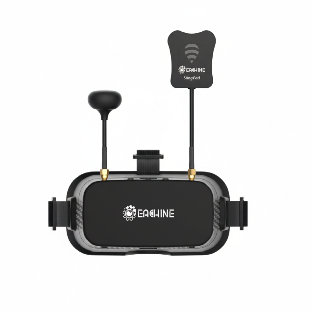 Eachine VR headset with antenna on a white background
