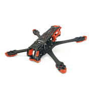 Black and orange drone frame on a white background