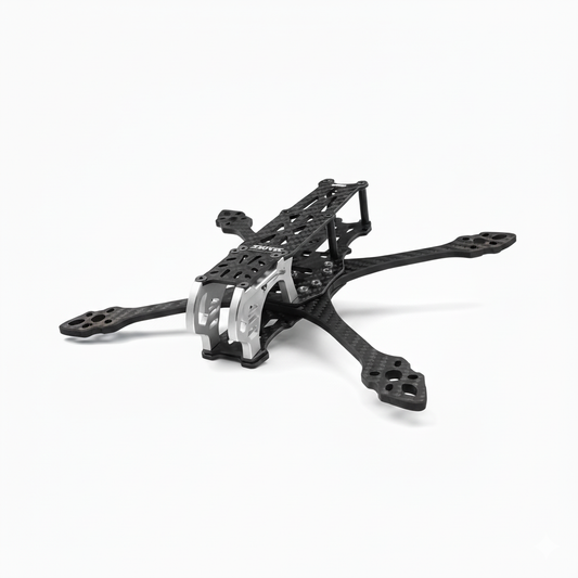 Black and silver drone frame on a white background