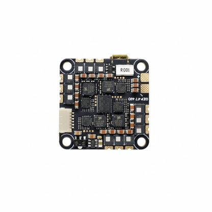 Electronic circuit board with various components on a white background