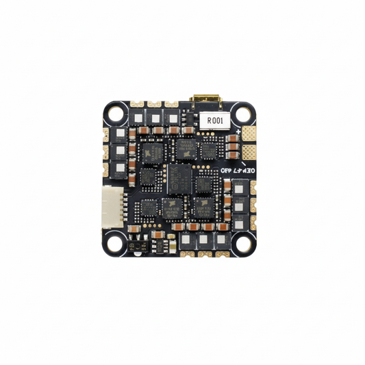 Electronic circuit board with various components on a white background