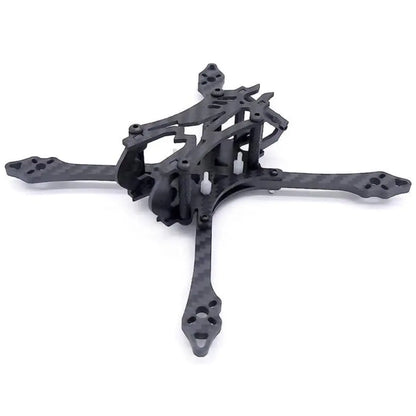 Black carbon fiber drone frame on a white background