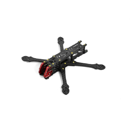 Black drone frame with red accents on a white background