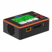 Black electronic device with a colorful display on a white background