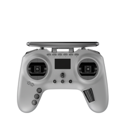 White remote control with black buttons on a white background