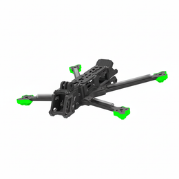 Black drone frame with green accents on a white background