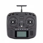 Black RadioMaster remote control with antennas on a white background