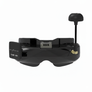 Black drone goggles with antenna on a white background