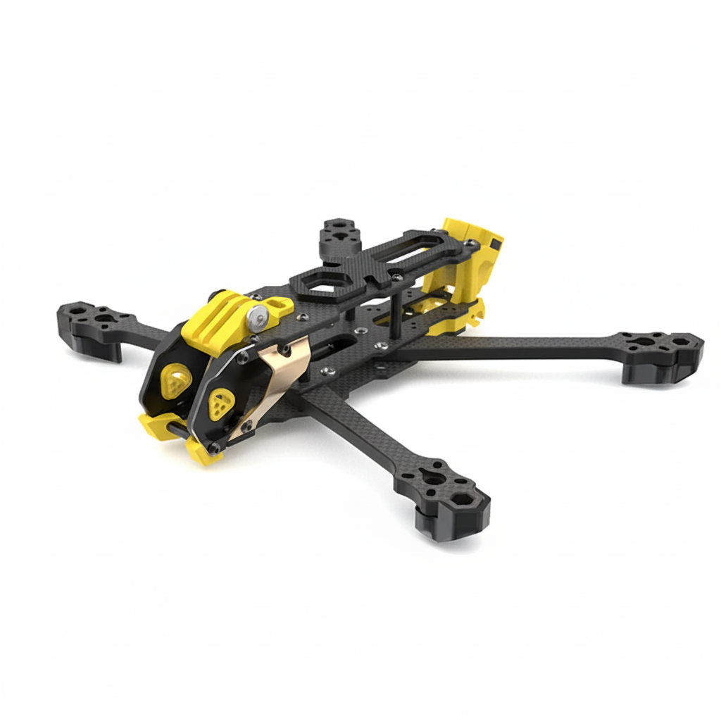 Black and yellow drone frame on a white background