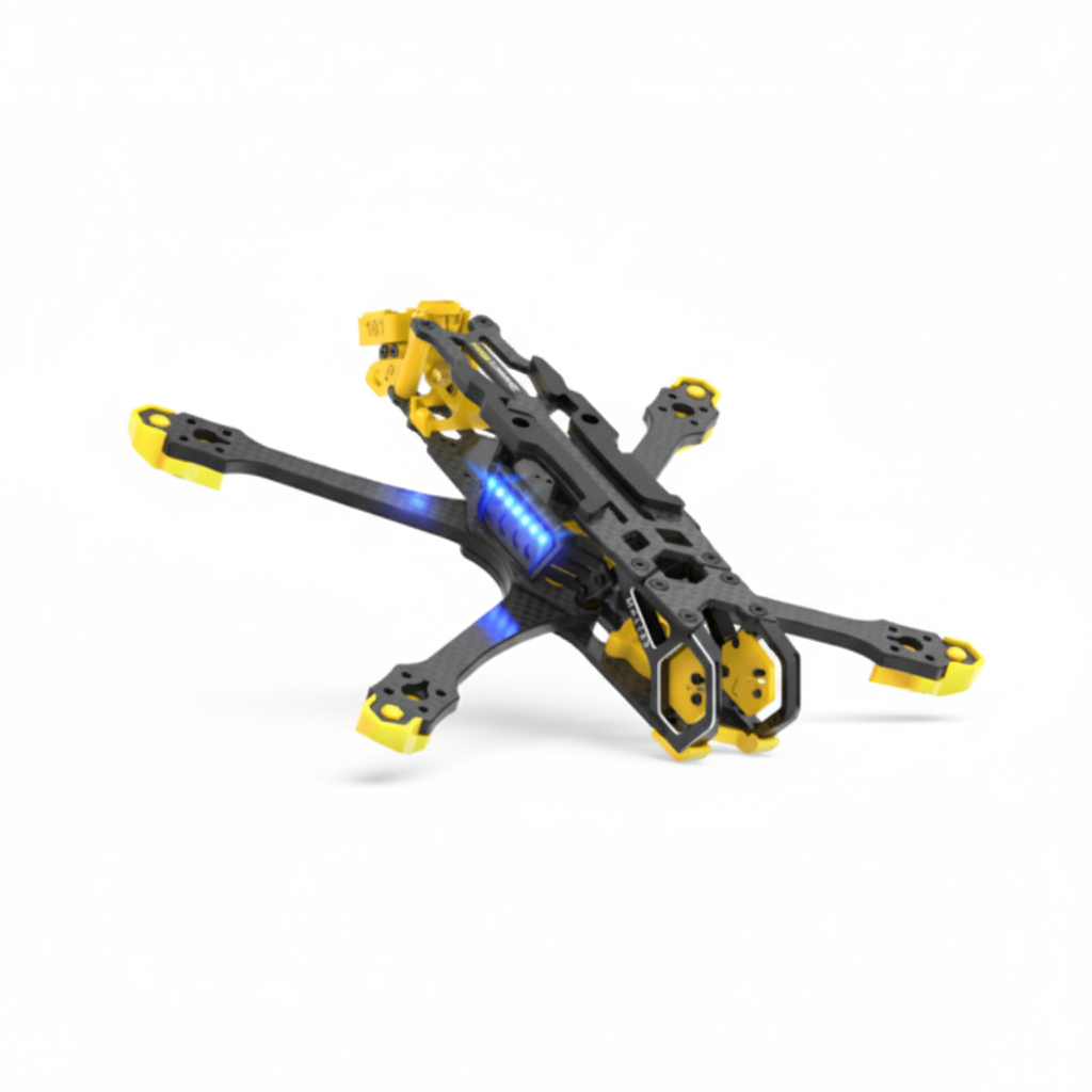 Black and yellow drone frame on a white background