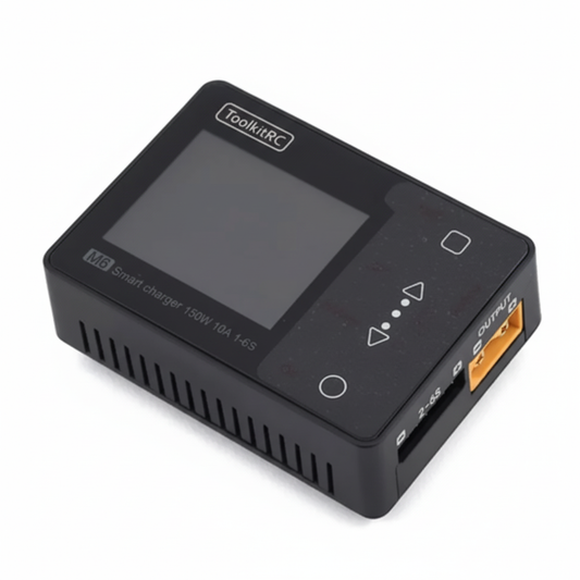 Black electronic device with display and buttons on a white background