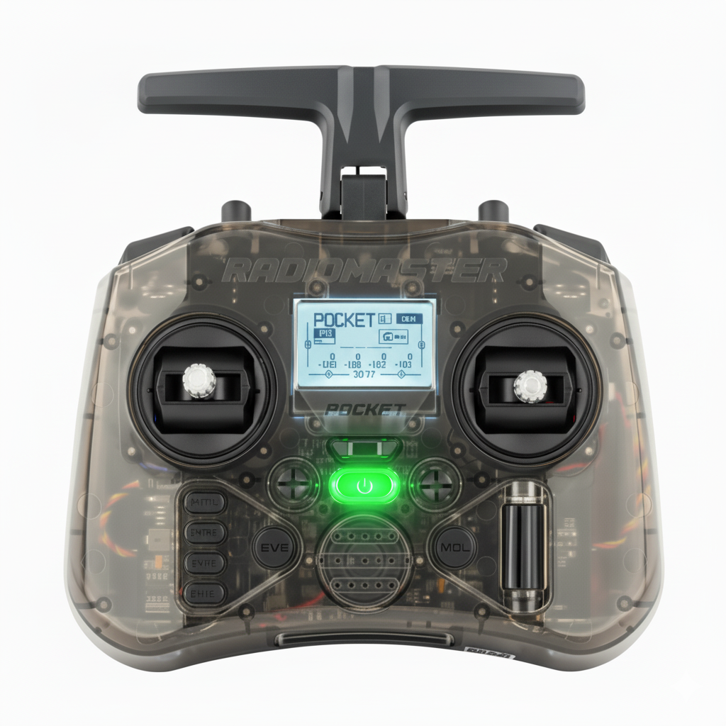 Transmitter with digital display and control buttons on a white background