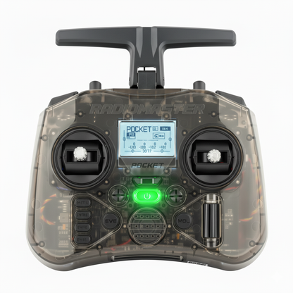 Transmitter with digital display and control buttons on a white background