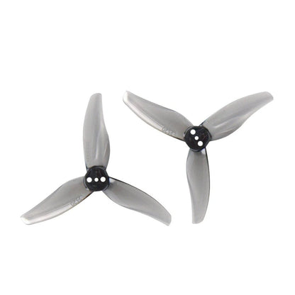 Two propellers with three blades each on a white background